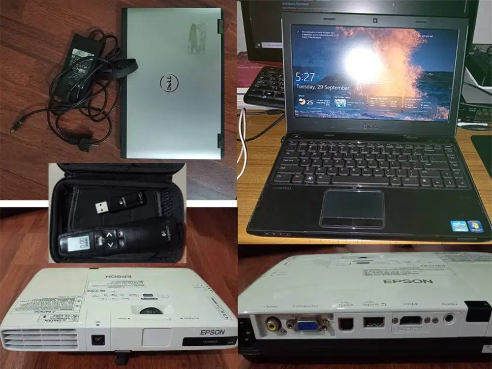 Paket 1 Laptop DELL Vostro 3350, 1 PROYEKTOR EPSON EB 1776W, 1 Pointer