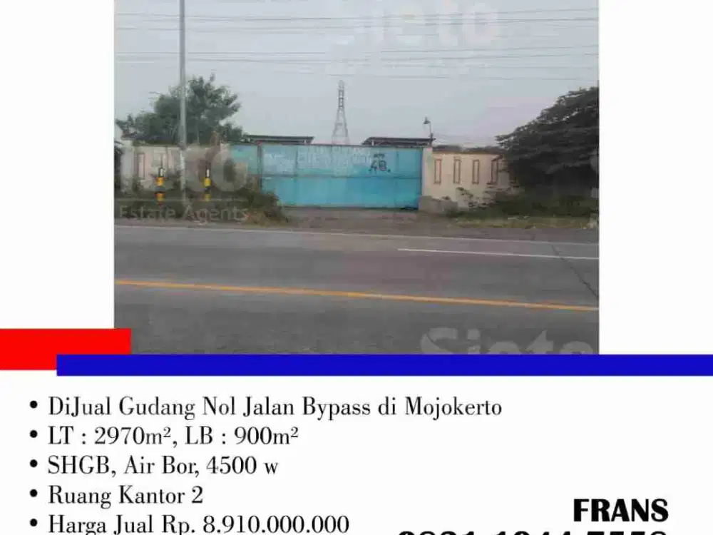 DiJual Gudang Nol Jalan Bypass di Mojokerto