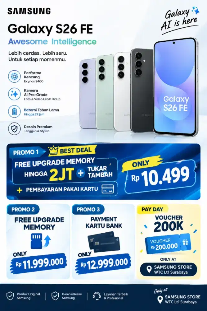 Promoo akhir bulan samsumg galaxy S26fe free upgrade memory