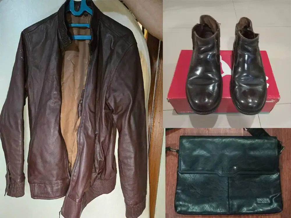 Paket 1 Jaket, 1 Sepatu & 1 Tas Kulit Pria