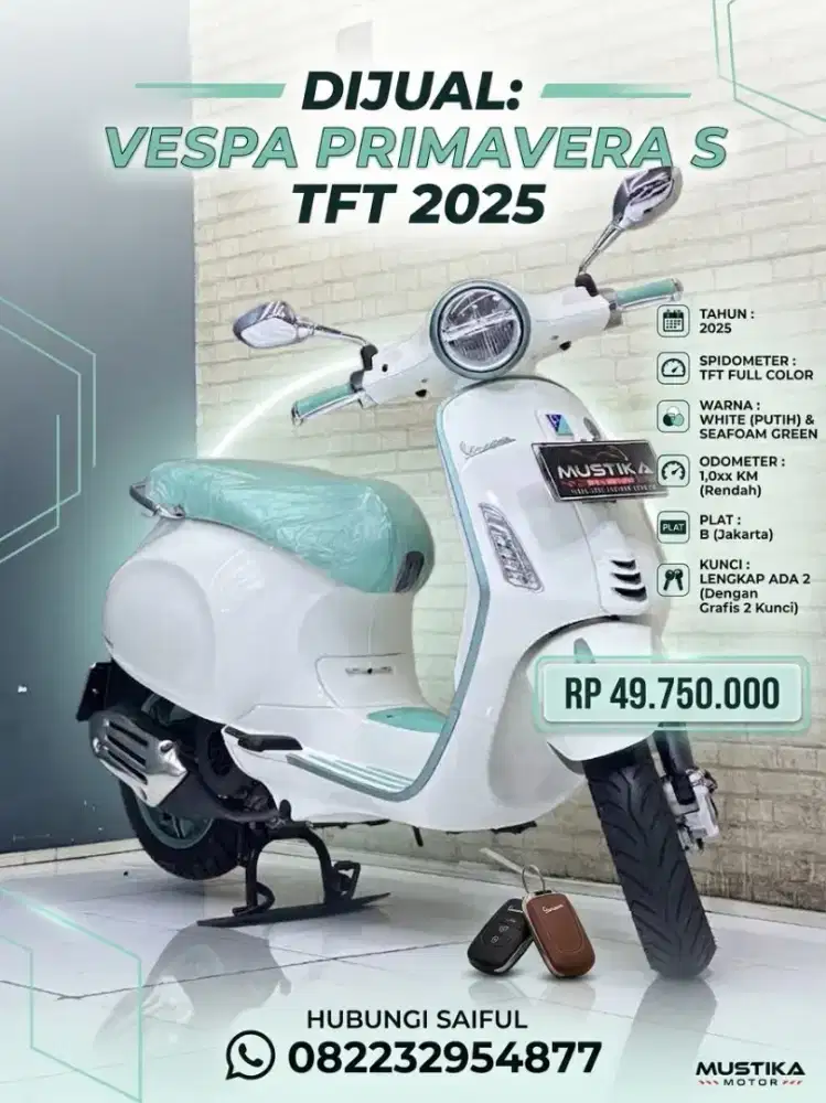 Odo 1rb Istimewa!!Vespa Primavera S Spido TFT 2025 White Mulus-Mustika