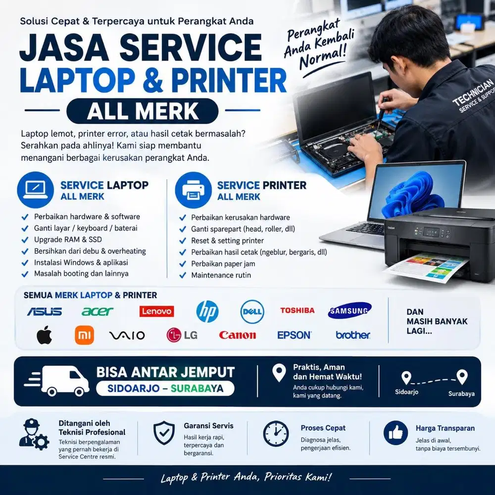 JASA SERVICE LAPTOP, PRINTER, CCTV SEMUA MERK (SIDOARJO-SURABAYA)