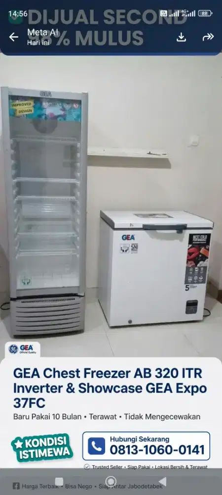 Di Jual GEA CHEST Freezer AB320 ITR INVERTER & SHOWCASE GEA Expo 37FC