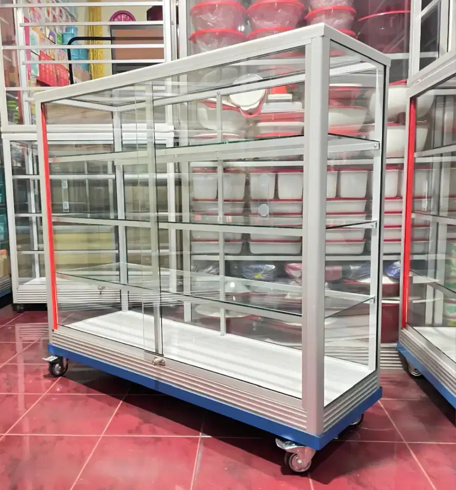 Etalase Panjang 1,2Mx1M Pake RODA BESAR & SIKU BESI Siap Kirim