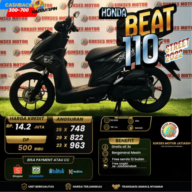 HONDA BEAT STREET 2022 DP 500 RIBU AJA BISA CASH DAN KREDIT PAYMENT