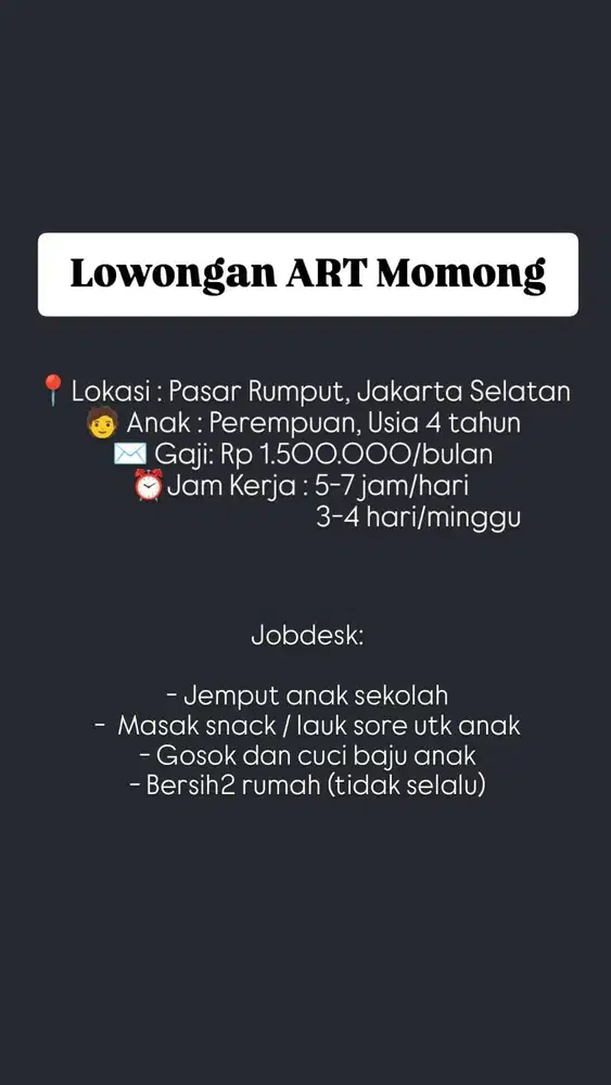 Lowongan ART Momong