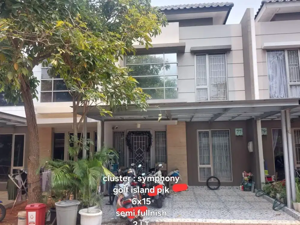 Dijual Rumah 2 lt Semi Furnished luas 6x15  di Golf Island, PIK Pantai Indah Kapuk, Jakarta Utara, Cluster Symphony.