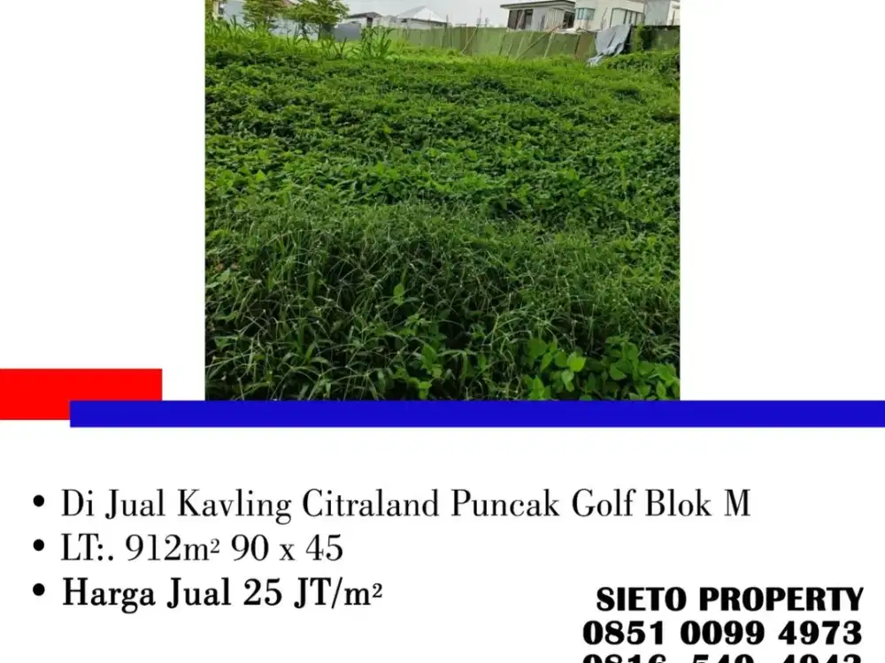 Dijual Cepat! Kavling Citraland Puncak Bukit Golf  Blok M