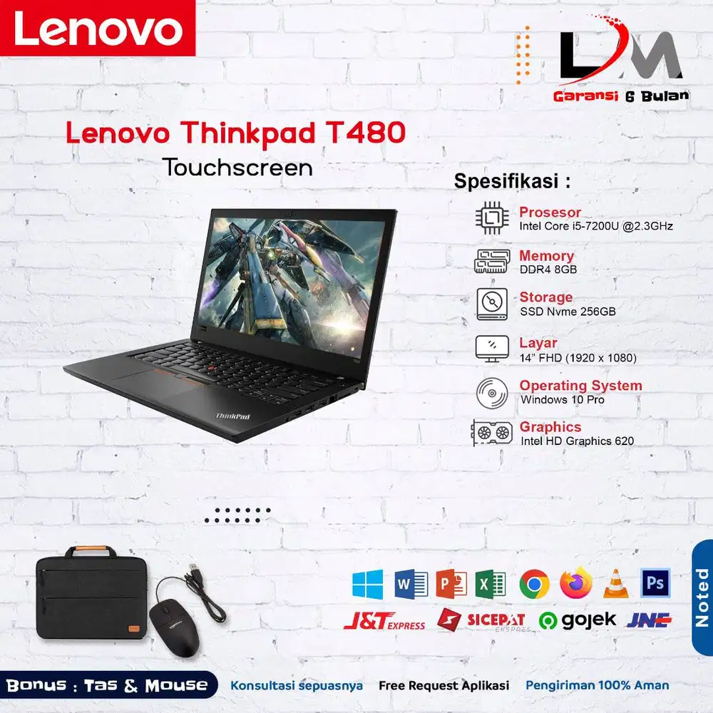 Lenovo Thinkpad T480 Touch i5 Gen 7 Ram 8GB Ssd 256GB Win 10 Mulus