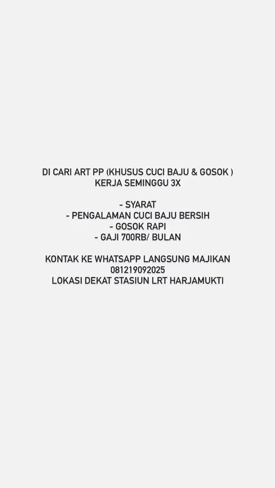 ART Khusus Cuci Baju & Gosok