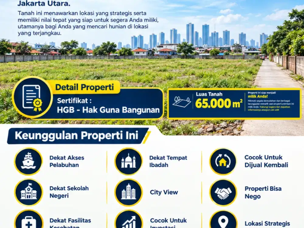 Jual Cepat Tanah Lahan Murah Siap Bangun Dengan Luas 65.000 m² Di Rorotan Cilincing Jakarta Utara