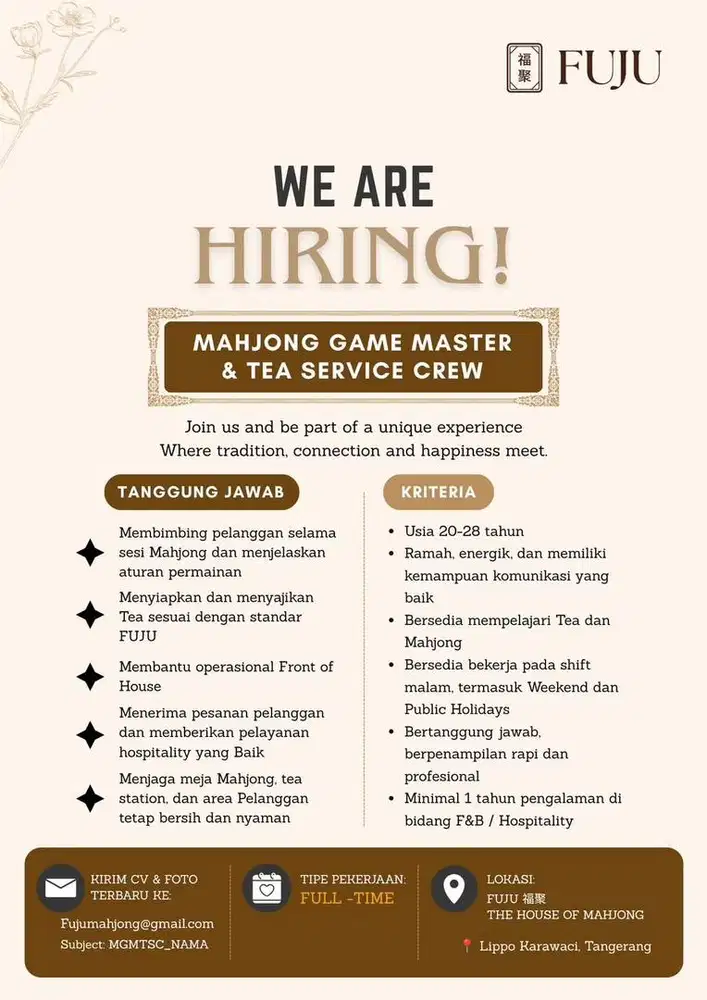 Mahjong Game Master & Tea Service Crew