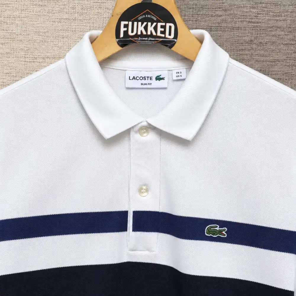 Kaos polo shirt LACOSTE Striped Salur Size No.3
