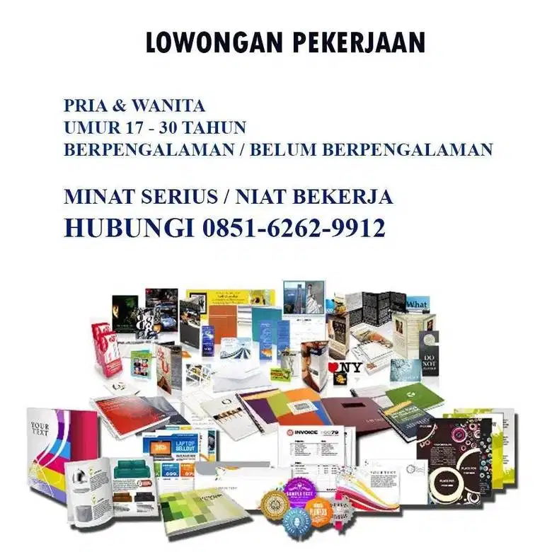 Lowongan Staff Percetakan magang PKL dan Home Produksi Admin