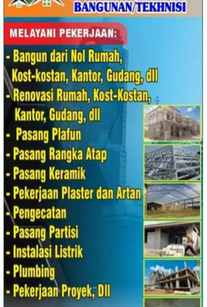 Tukang renovasi rumah,atap bocor,flapon, kramik,partisi,kanopi