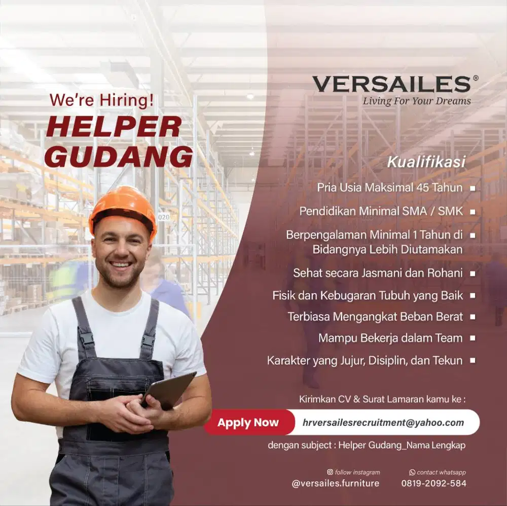 LOWONGAN KERJA HELPER GUDANG, DRIVER, INSTALLER LAMPU