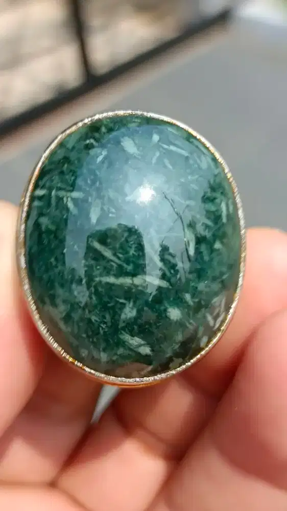 Cincin Batu Giok Nabire Motif Bulu Merak BerCertificate Lab Int