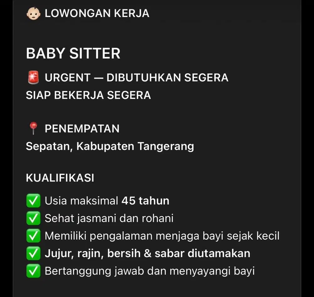 URGENT!! Baby Sitter