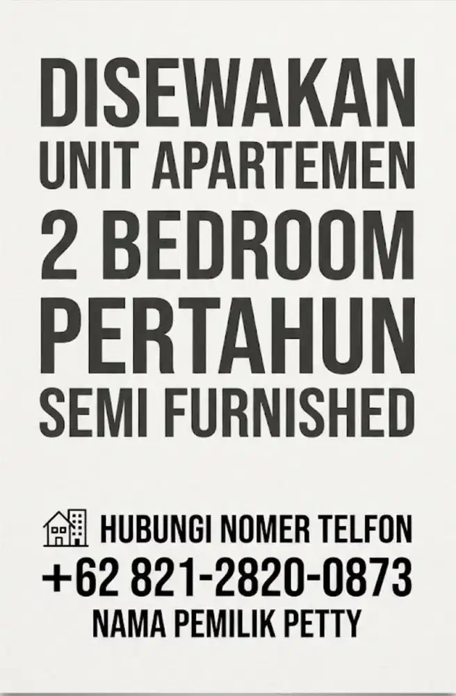 DISEWAKAN APARTEMEN KALIBATA CITY