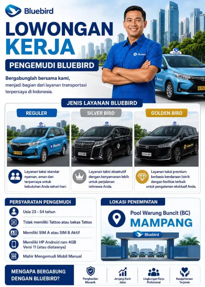 Lowongan Kerja Pengemudi Blue Bird - Mampang
