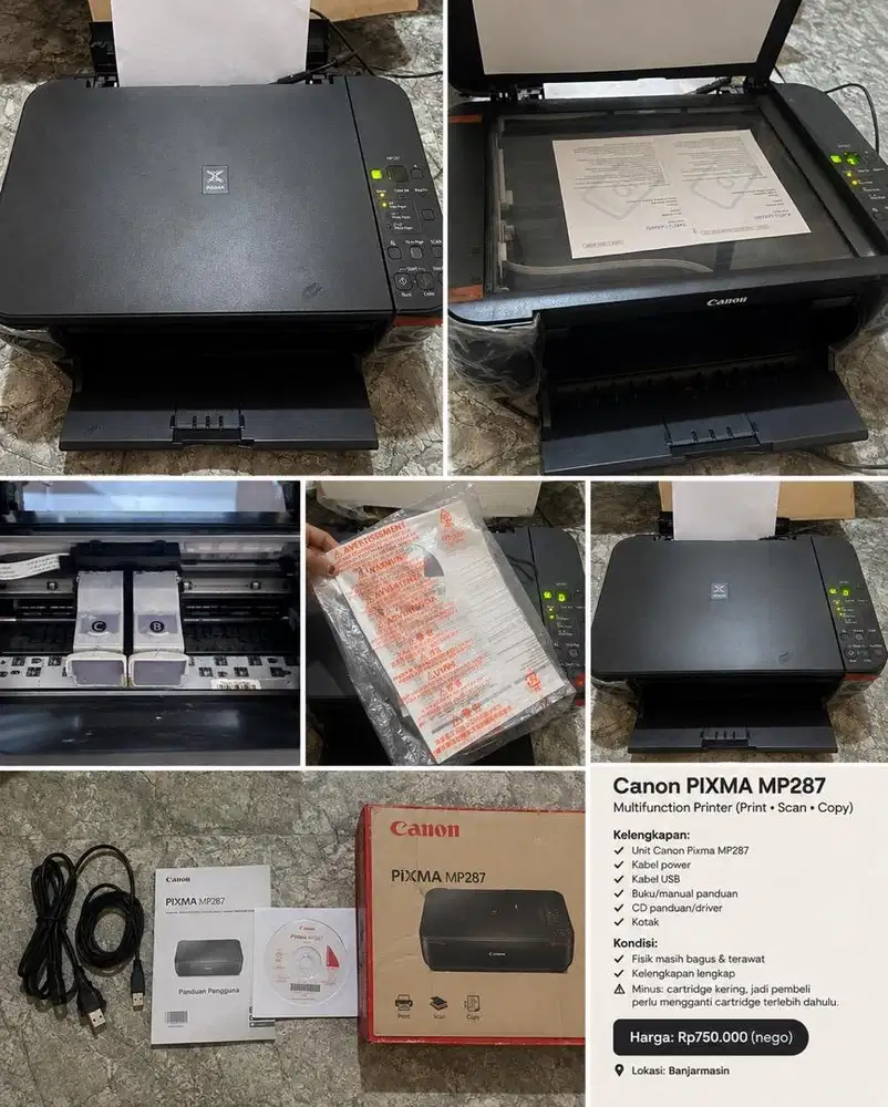 Canon PIXMA MP287 Bekas Lengkap – Print Scan Copy