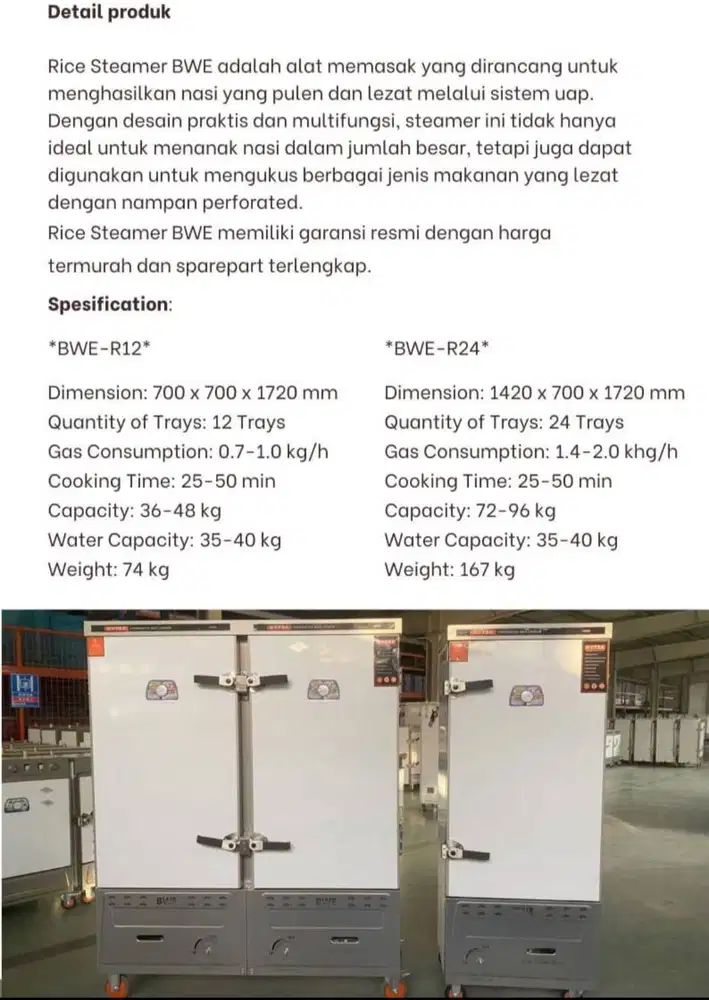 Gas rice steamer bwe premium 12 & 24 tray/rak sale up to 50%