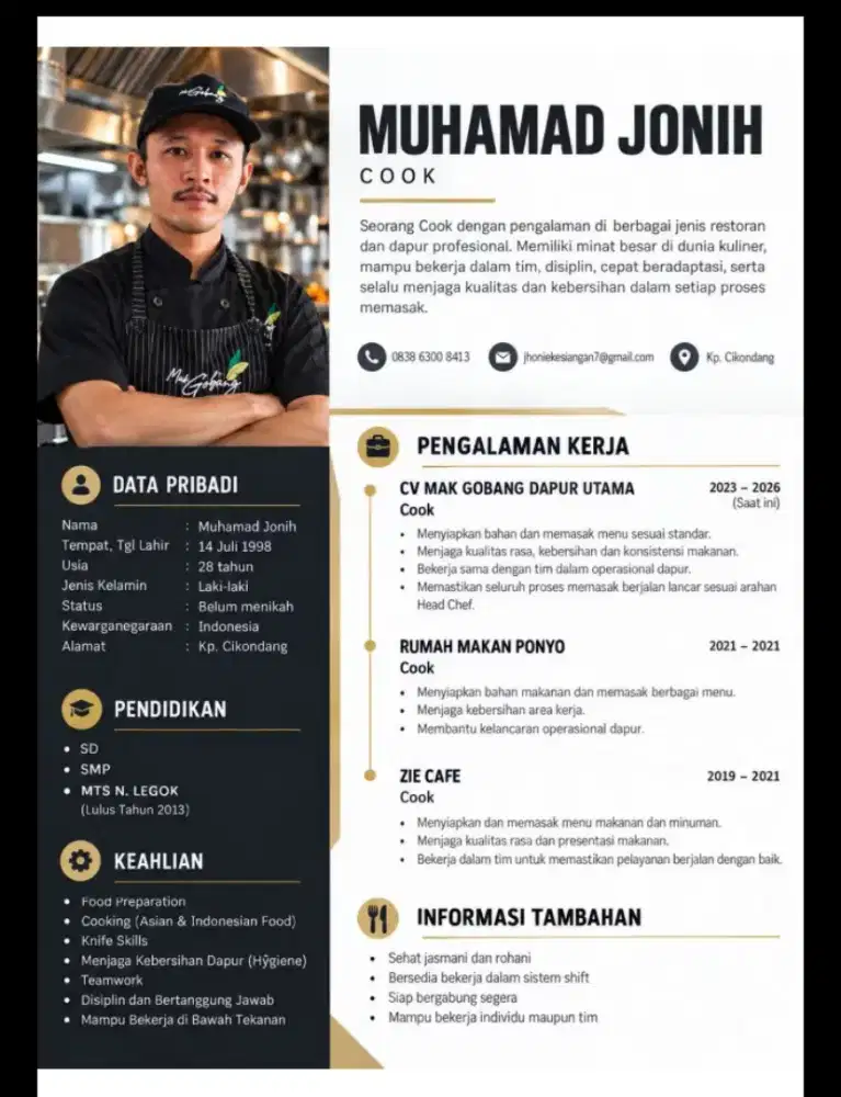 Mencari pekerjaan dibidang cook, helper
