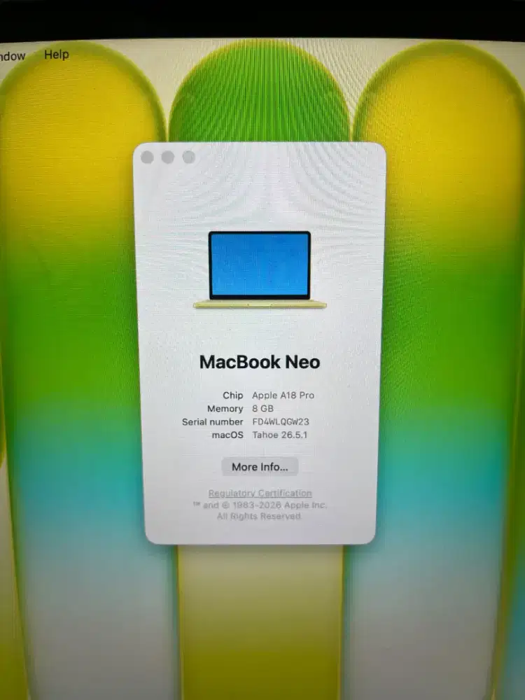 Macbook Neo Ram 8 Ssd 256 Sitrus lengkap full set Ibox