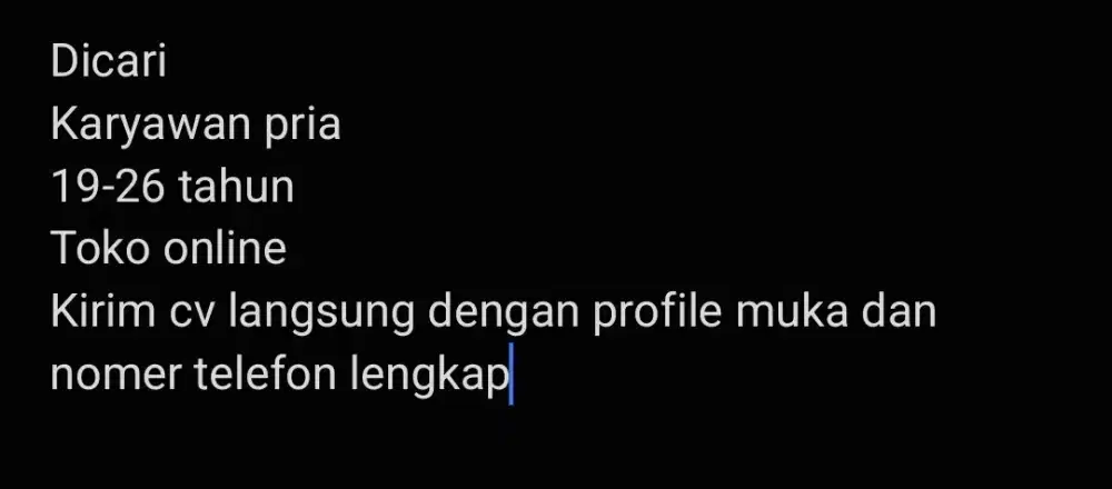 Dicari karyawan packing toko online pria