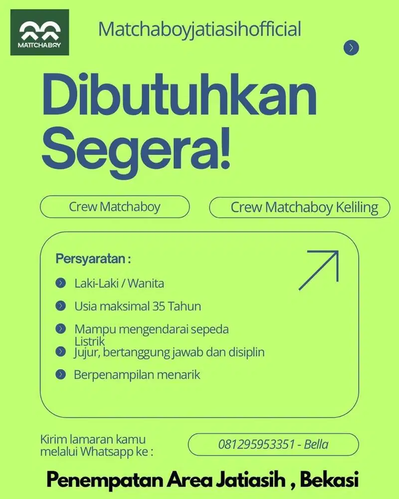 Lowongan pekerja berjualan matchaboy