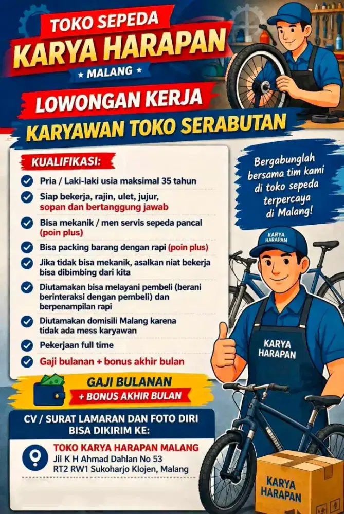 Dibutuhkan karyawan toko LAKI LAKI Cowok siap KERJA SERABUTAN di Toko