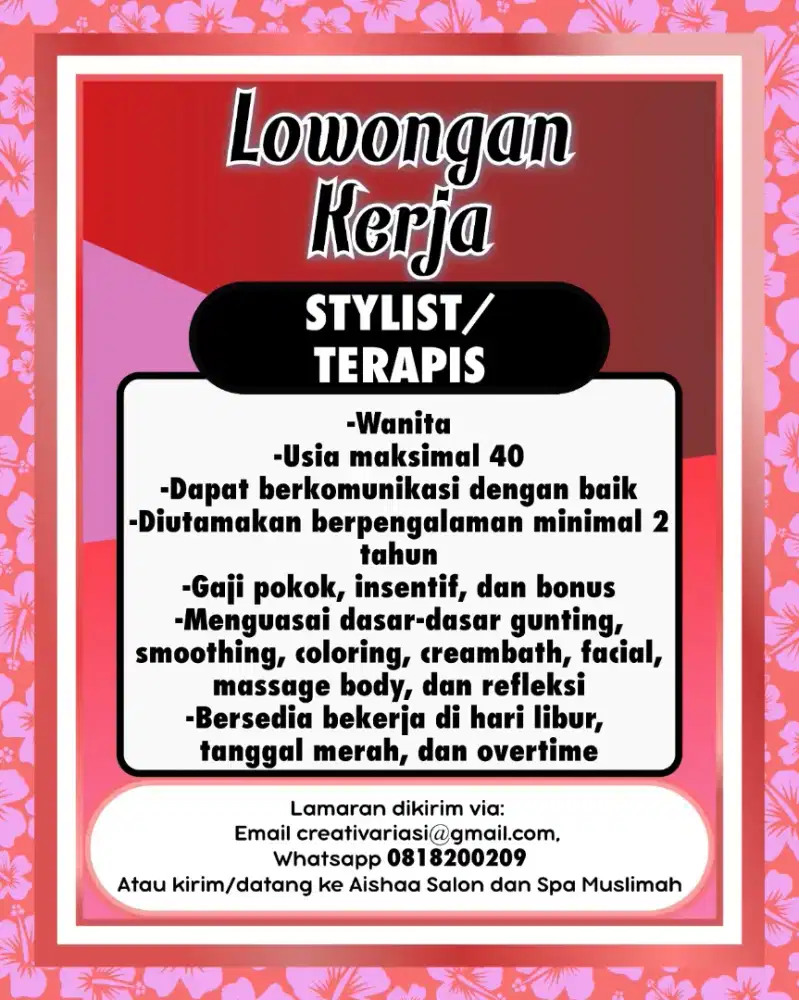 Lowongan kerja stylist salon dan spa muslimah