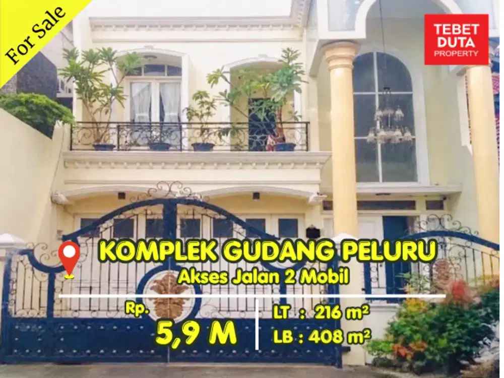 Dijual Rumah 2 Lantai Dalam Komplek Gudang Peluru Tebet Nyaman Jalan 2 Mobil