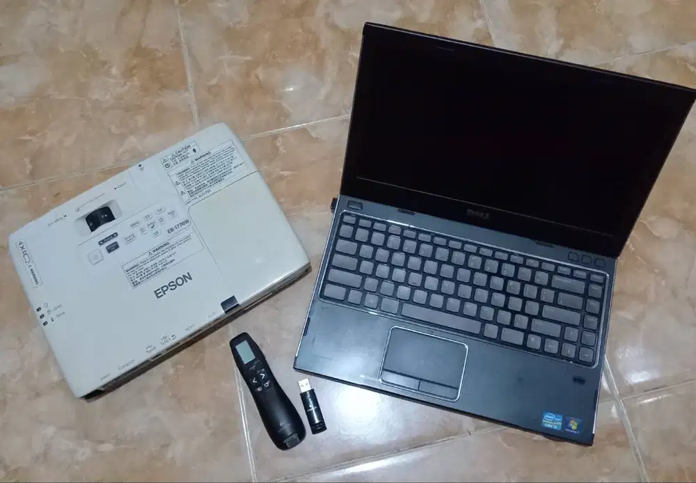 Paket 1 Laptop DELL Vostro 3350, 1 PROYEKTOR EPSON EB 1776W, 1 Pointer