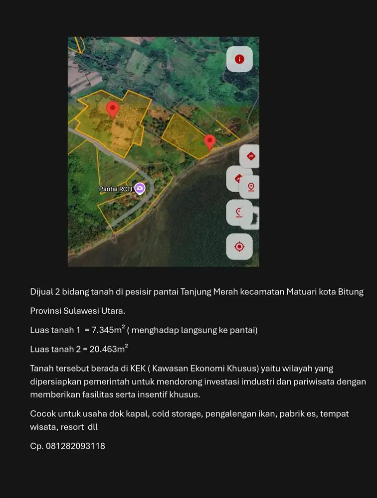 Dijual tanah di pinggir pantai Tanjung Merah , kota Bitung, Sulut