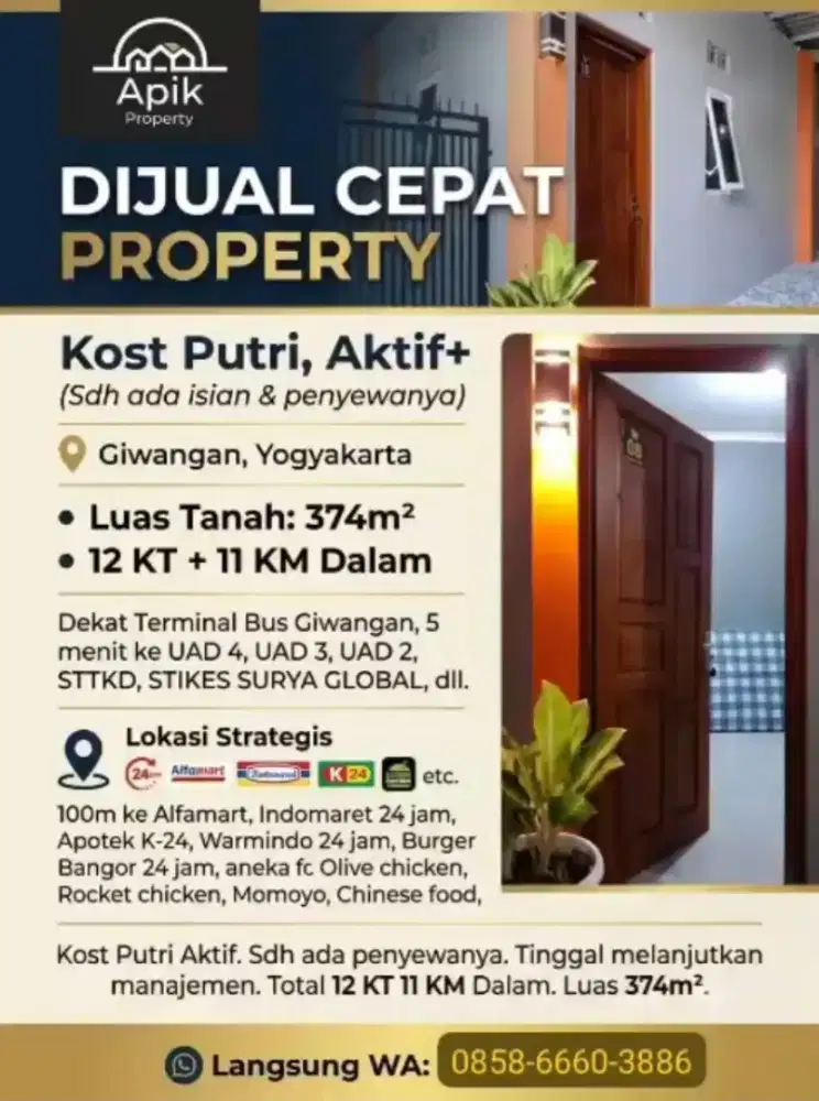 DIJUAL KOST AKTIF 12 KT