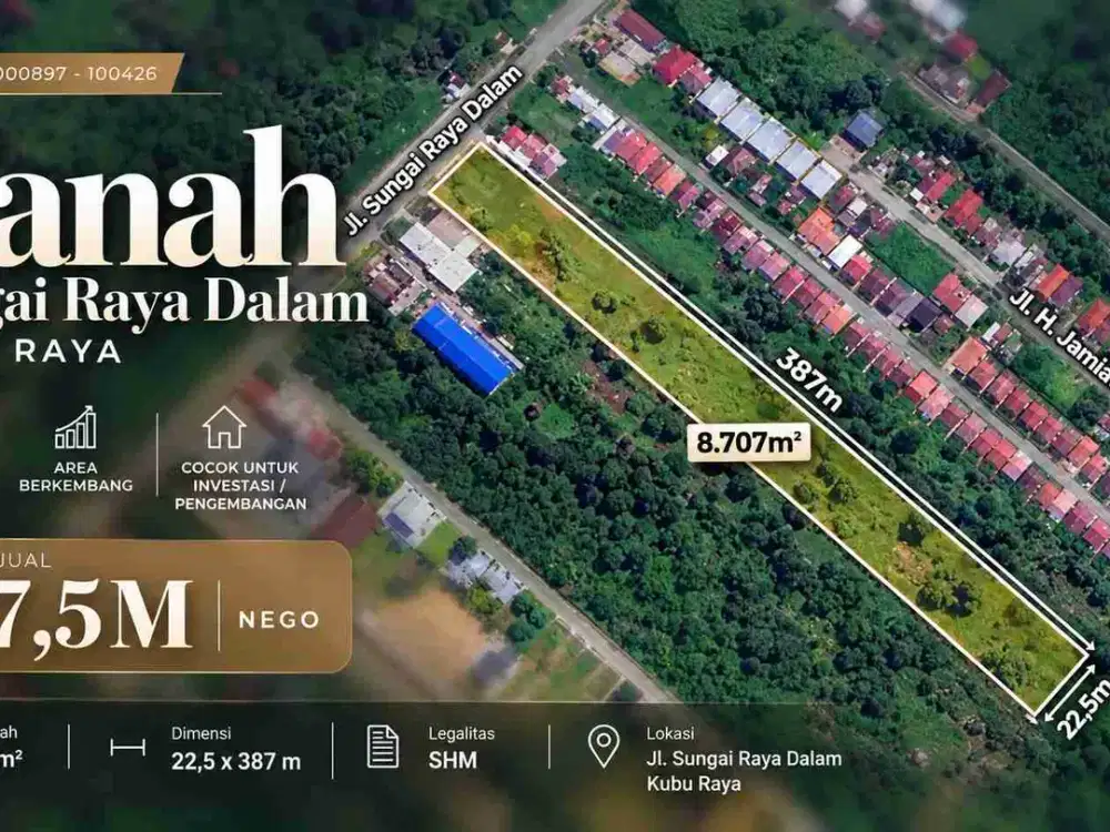 Tanah 8.707 m² SHM di Jl. Sungai Raya Dalam – Kubu Raya