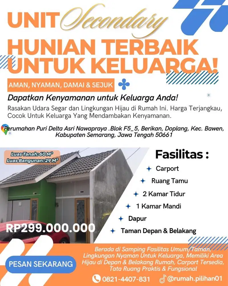 HUNIAN KOMPAK DENGAN TAMAN PRIBADI DAN LOKASI YANG MENARIK