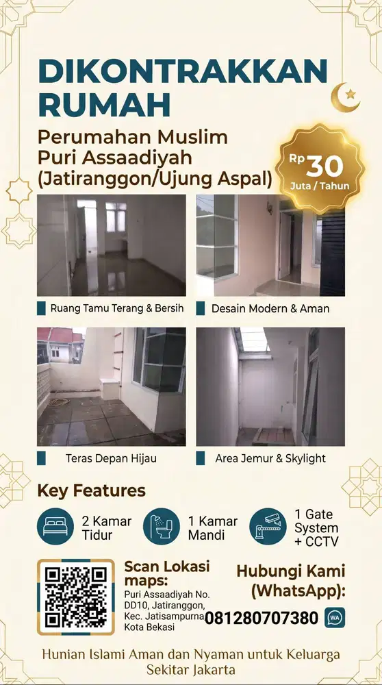 DIKONTRAKKAN RUMAH SIAP HUNI Perumahan Muslim Puri Assaadiyah (DD10)