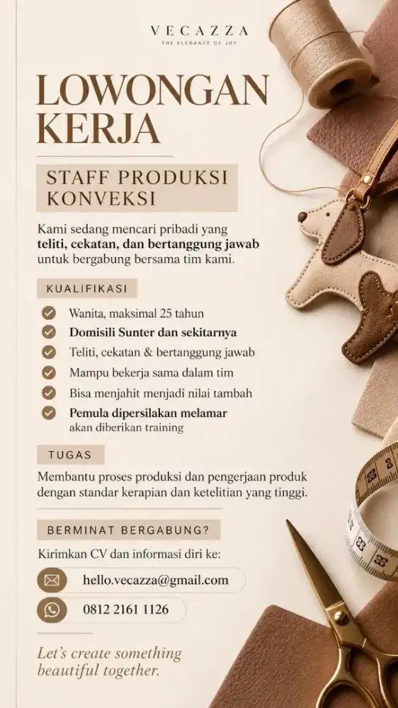 LOWONGAN PEKERJAAN STAF PRODUKSI KONVEKSI