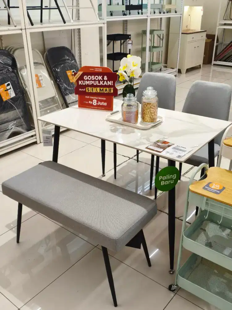 Selma Milav Set Meja Makan 2 Kursi & 1 Bangku – Abu-Abu