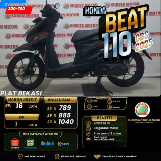 HONDA BEAT CBS 2025 KM RENDAH PLAT BEKASI KOTA MANTEP SIAP GASSSSSS.