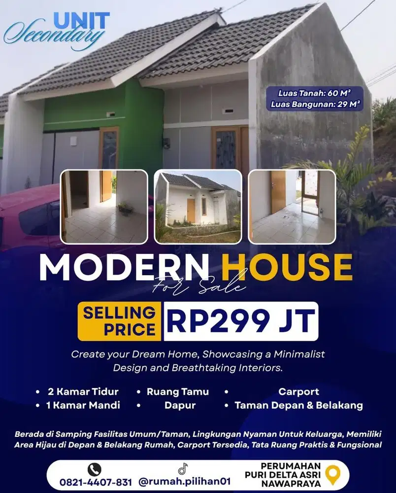 RUMAH 2 KAMAR DENGAN TAMAN DEPAN & BELAKANG