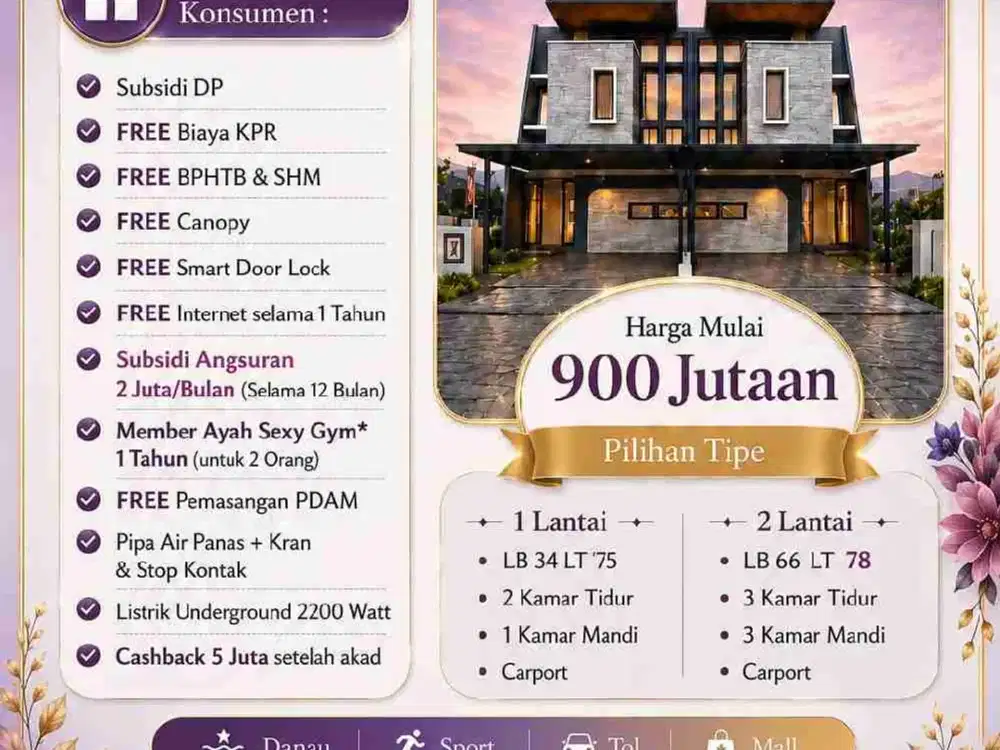 Dijual Rumah 2 lantai Lokasi tepi danau