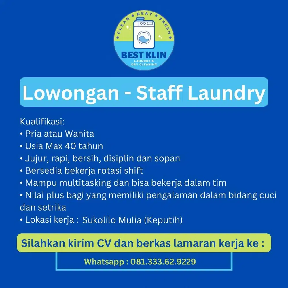 LOWONGAN KARYAWAN LAUNDRY