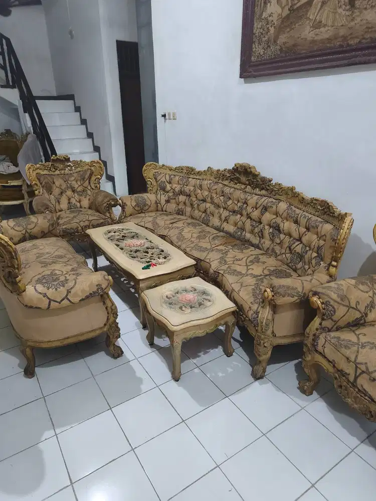 Kursi jati tua motif retak seribu set 4 kursi 1 meja