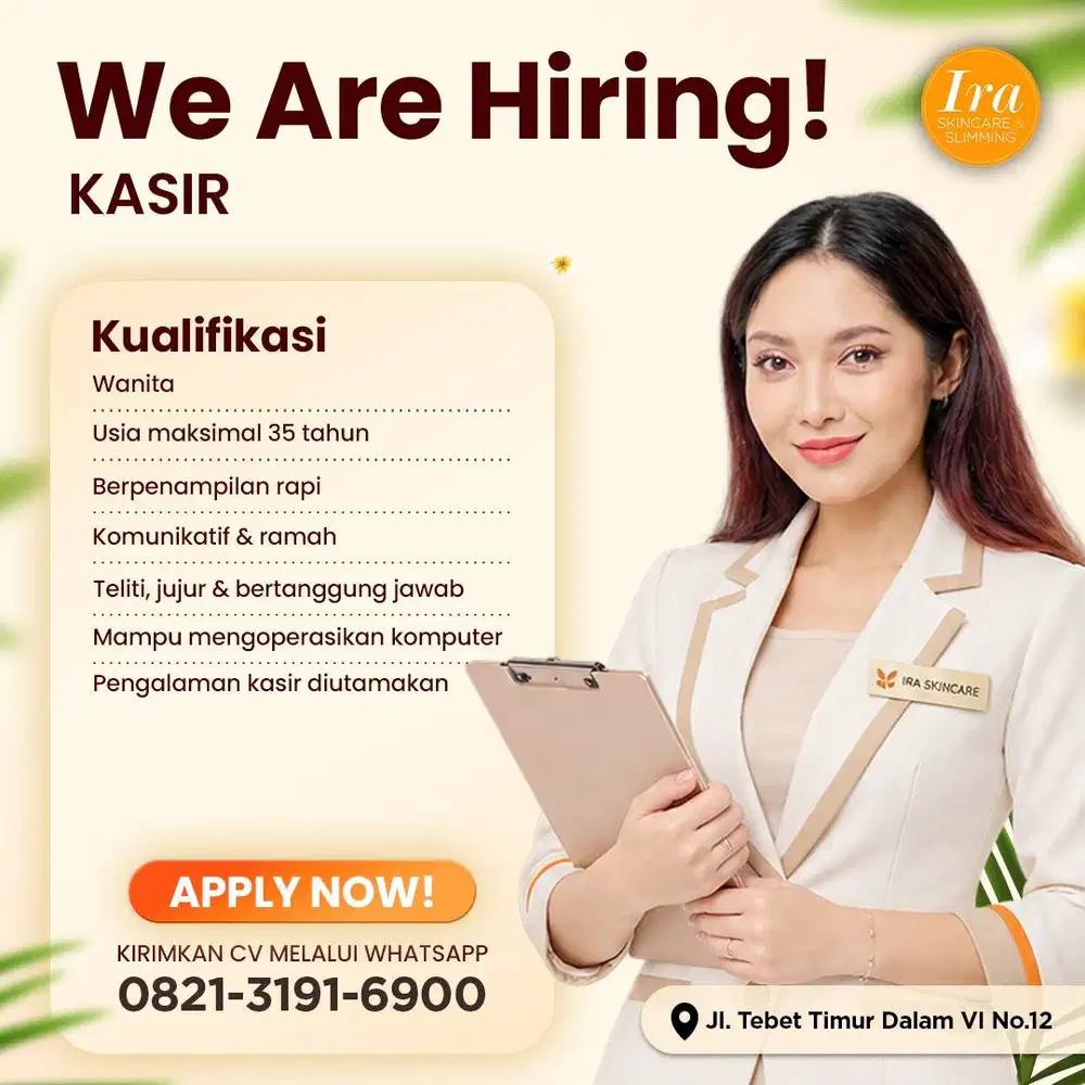 Dibutuhkan Segera Kasir Wanita - Klinik Kecantikan Tebet