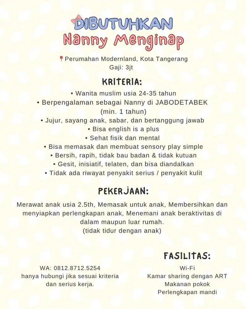 DIBUTUHKAN NANNY MENGINAP