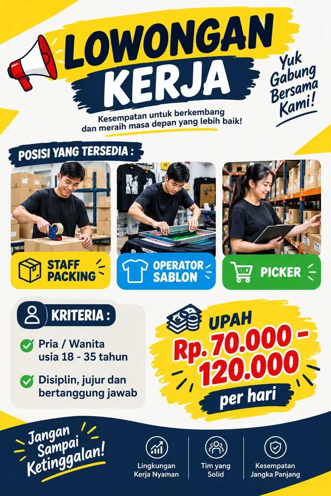 Loker staff packing, operator sablon, picker (area pademangan)