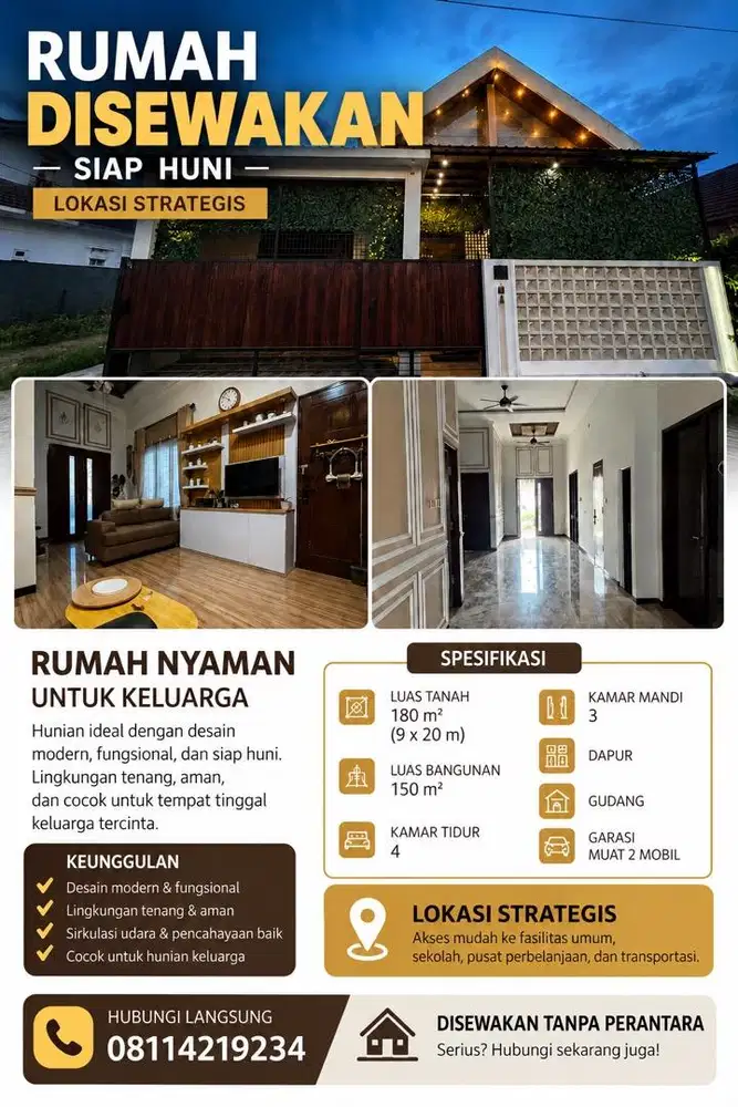 Disewakan rumah baru 4 KT dan  3 KM serta carpot lokasi strategos